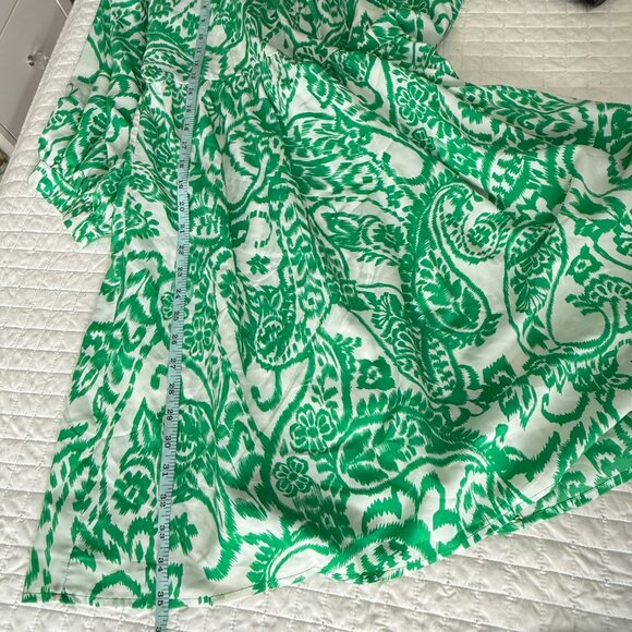 Emma & Michele Green & White Boho Maxi Dress W/ Tie Neck & Long Sleeves Size M - Picture 9 of 10